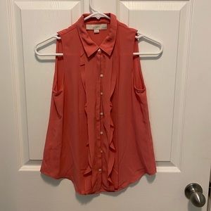 Coral sleeveless button down top